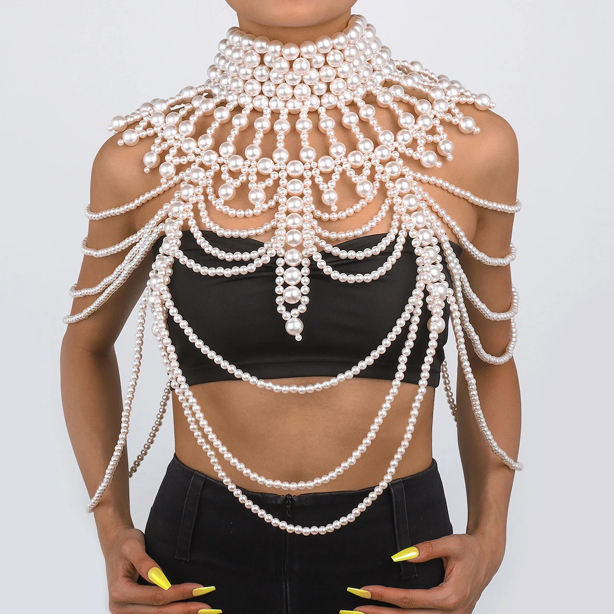 Royal Pearl Shawl Layered Tribal Wind Hollow Woven Fashion Jewelry Body Chain