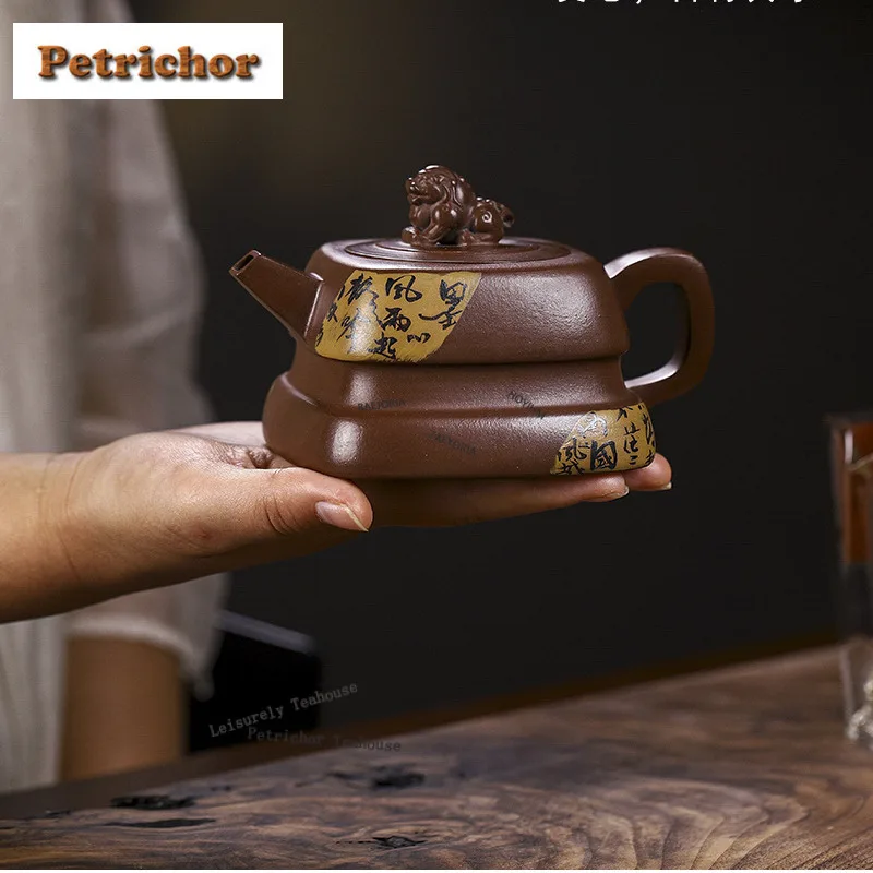 280ml Ancient Yixing Purple Clay Teapots Handmade Breadth Of Mind Pot Raw Ore Purple Mud Kettle Chinese Zisha Tea Set Collection