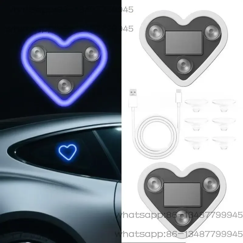 Wireless Solar LED Car Triangular Window Love Neon Light C-Pillar Interior Atmosphere Lamp