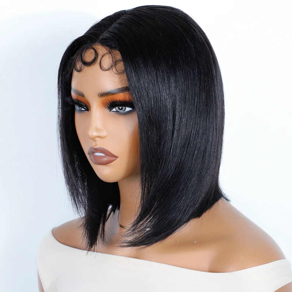 أنيق مستقيم بوب خصلات الشعر المستعار الإنسان للنساء 5X1 قصيرة الدانتيل مستقيم بوب خصلات الشعر المستعار البرازيلي مع شعر الطفل 10 بوصة الشعر القصير #3