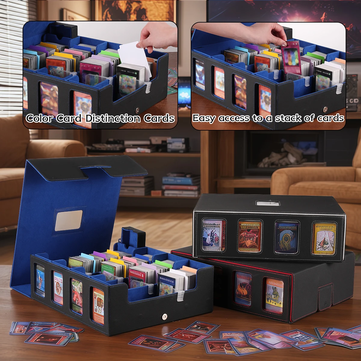 

A card storage box suitable for trading 3000+MTG card holders, with 24 color separated label groups. Suitable for magic games