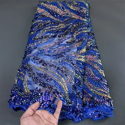2023High Quality African Nigerian Latest Tulle Lace Fabric With Embroidery Sewing Guipure Organza Prom Dresses Sequins5Yards