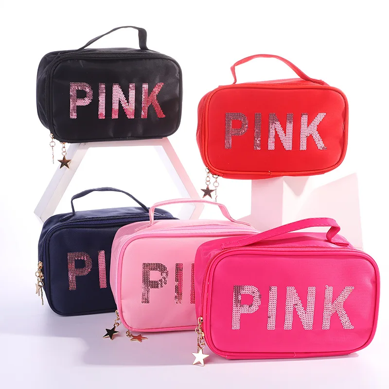 

New Sequined Pink hand-held Make-up Bag Korean Edition Travel Portable Hand-held Pocket Square bag