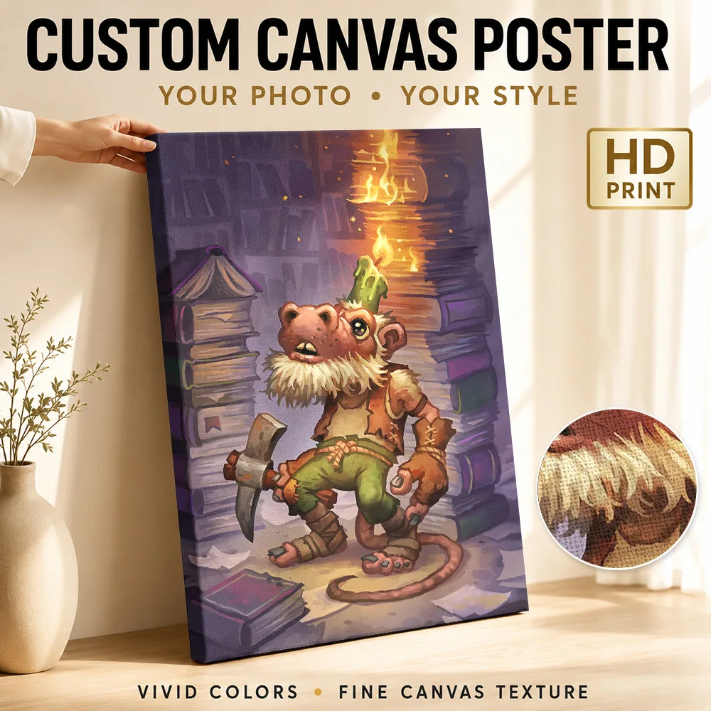Kobold Librarian Canvas Painting Posters Minimalist Style Canvas Wall Art With Personalized Photo For Dorm Ideal Birthday Gift