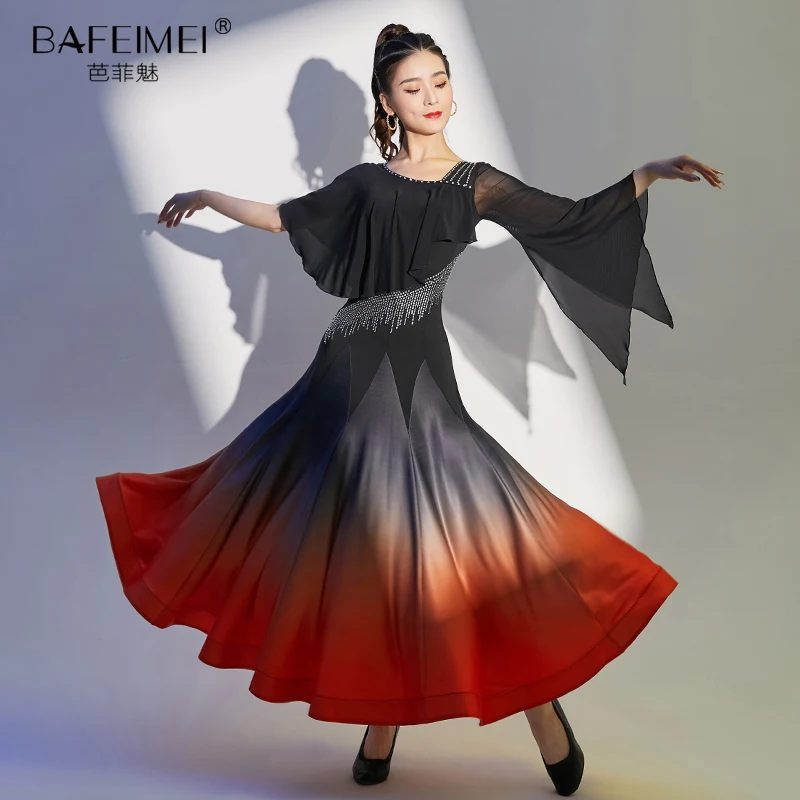فستان رقص حديث للنساء جديد قاعة رقص الفالس قاعة الرقص اللاتينية التدرج فستان كبير ممارسة الأداء فستان 9030