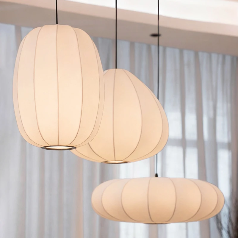 Japanische Wabi Sabi Seide Weiß E27 Pendelleuchte Wohnzimmer Esszimmer Schlafzimmer Home Decor Nordic Art Kronleuchter Innenbeleuchtung Lampe