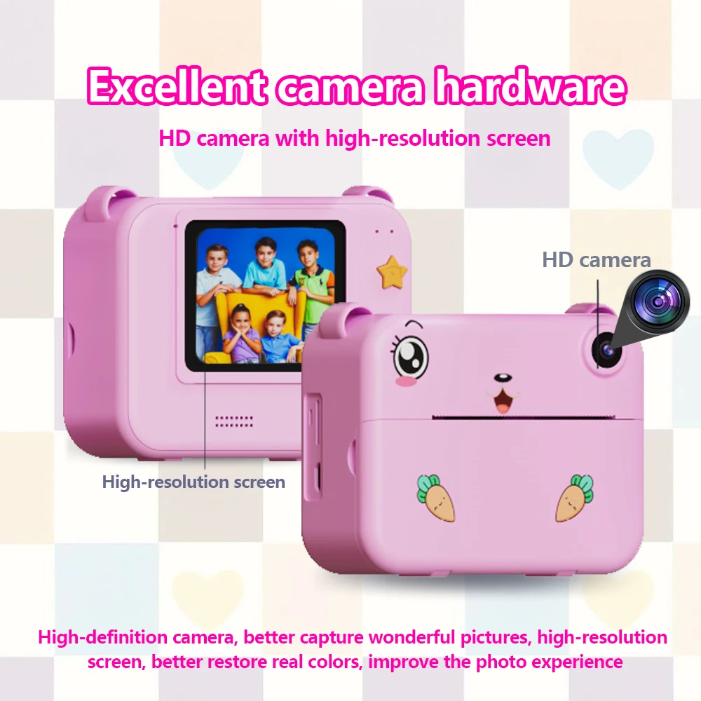 Crianças hd câmera digital impressão instantânea foto etiqueta impressão térmica fotografia câmera de impressão de vídeo crianças câmera para 6-12 anos