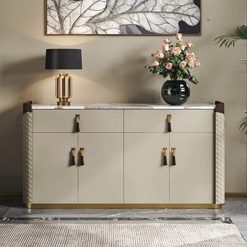 Side cabinet, storage cabinet, Italian post-modern marble restaurant, high-end gray entrance shoe cabinet