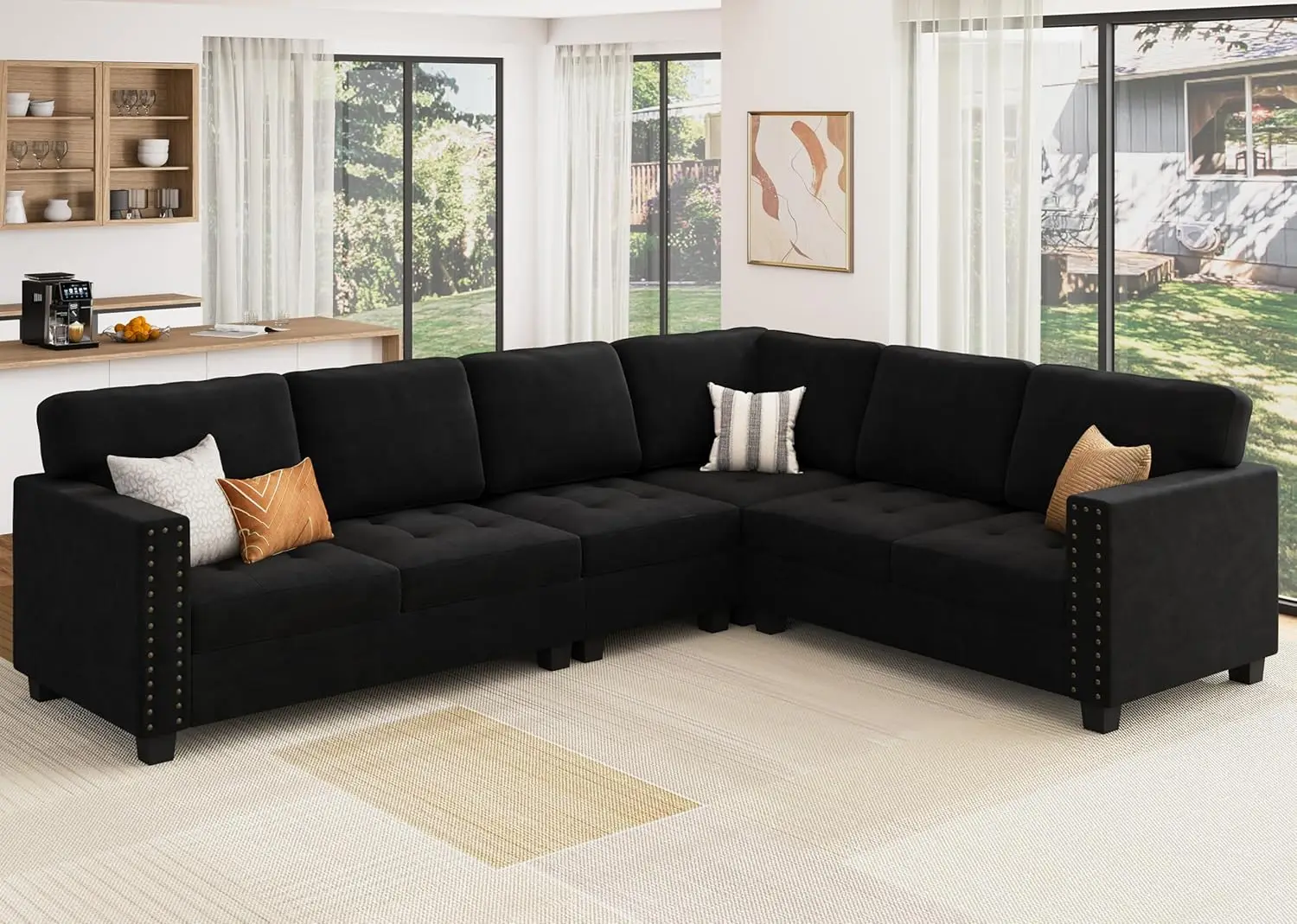 Velvet Modular Sectional Sofa, L Shaped Couch with Reversible Chaise Corner Sofa Convertible Sectional Couches for Living Room