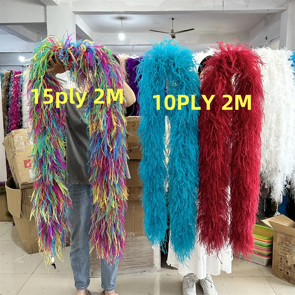 

10/15/20/25/30PLY Ostrich Feather Boa Dyed Wedding Party Dress shawl Decortions Accessories Mix colored 2M Long Plumes Decor