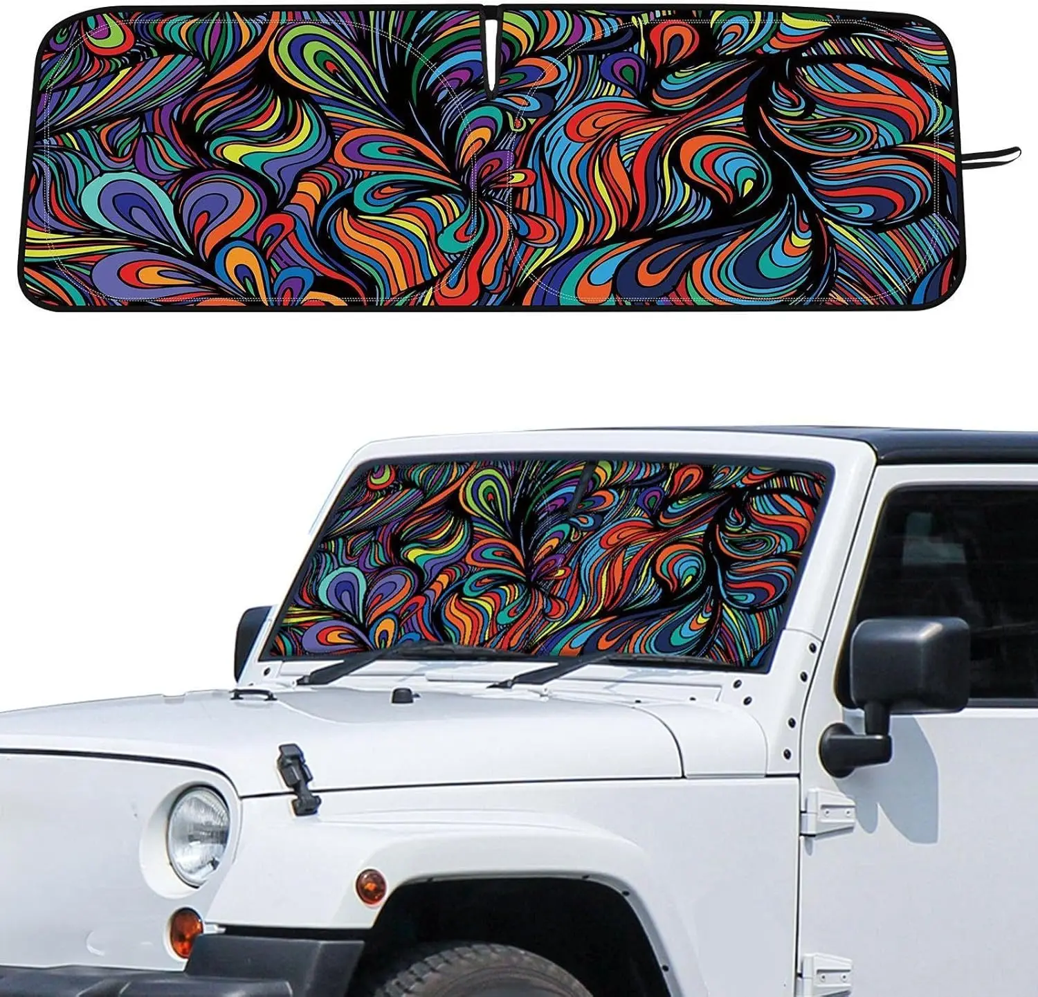 

Складная солнцезащитная шторка для лобового стекла для моделей Jeep 1997-2023 годов, блокирует УФ-лучи и тепло, абстрактный дизайн