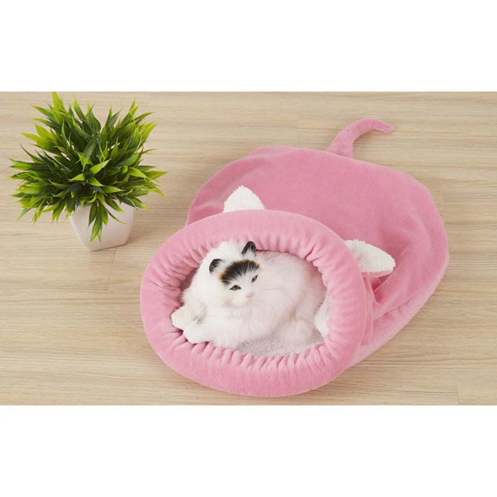 

Sleeping Bag Cat Bed Removable Cover Adorable Shape Pet Dog for Indoor Snuggle Sack Pink Mat Beds Small Dogs