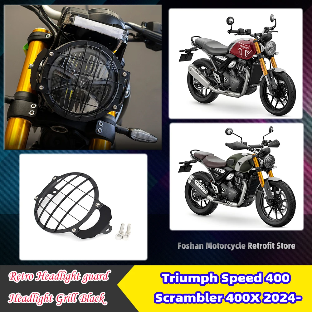 

Для Triumph Speed400 Scrambler 400X 2024, аксессуары для модификаций мотоциклов, ретро защита фар, гриль для фар, черный