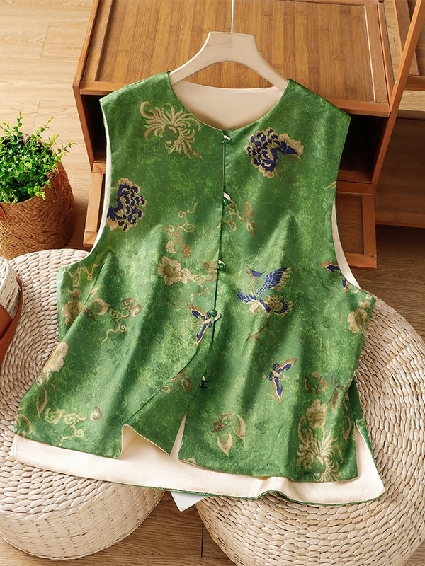 

Silk Embroidered Vest Women's Autumnal Traditional Chinese Sle Artistic Loose Fit Printed Open Cardigan Top Ladieswear