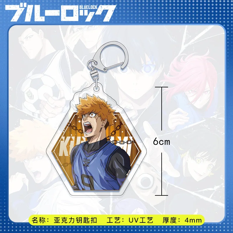 6Cm Anime Isagi Yoichi Meguru Kunigami Transparant Acryl Sleutelhanger Blue Lock Karakter Acryl Sleutelhanger Metalen Ketting Hanger