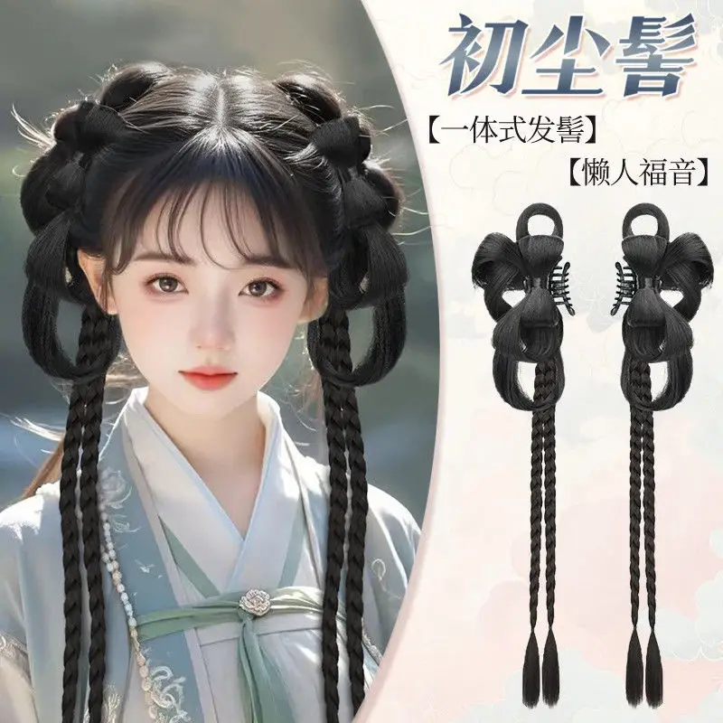 Hanfu Hair Bun Set: All-in-One Clip-on Updo with Fake Hair Padding Traditional Chinese Hairpiece Tang Dynasty Hair Volume