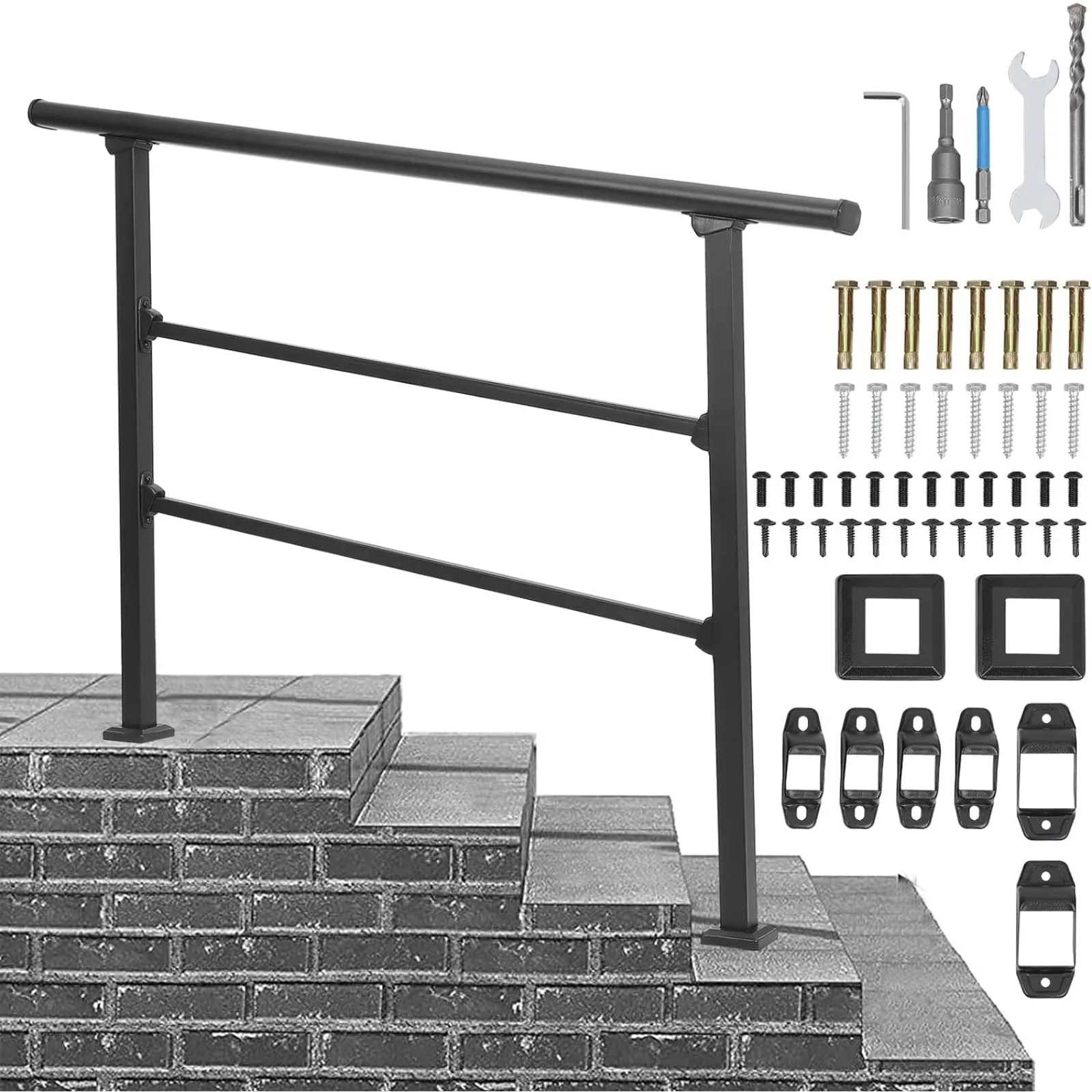 Pasamanos de EE. UU. Para escalones al aire libre, barandilla de escalera para exteriores que se adapta a 3 a 4 escalones, barandilla de porche resistente con Kit de instalación