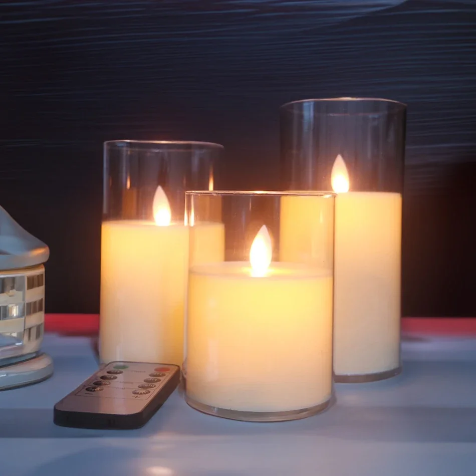 Battery Operated Remote LED Candle Light, Swing Wick, Christmas Candles, Home Decor, 3Pcs One Set Diameter 7.5cm/H 10, 12.5, 15c