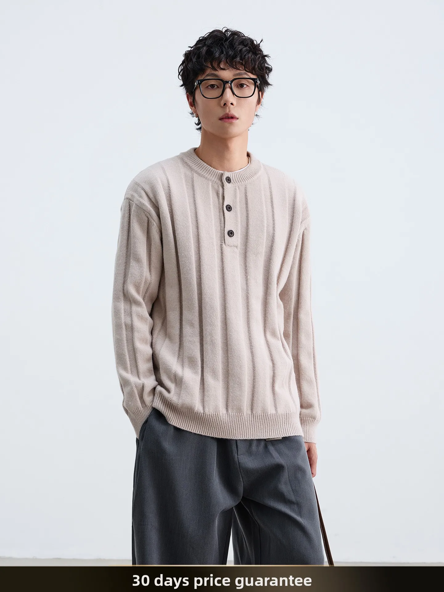 

American Sle Retro Knitwear Henley Ne Texture Striped Couple Sweater Casual Loose Fit ort Sve Autumn Top for Youth