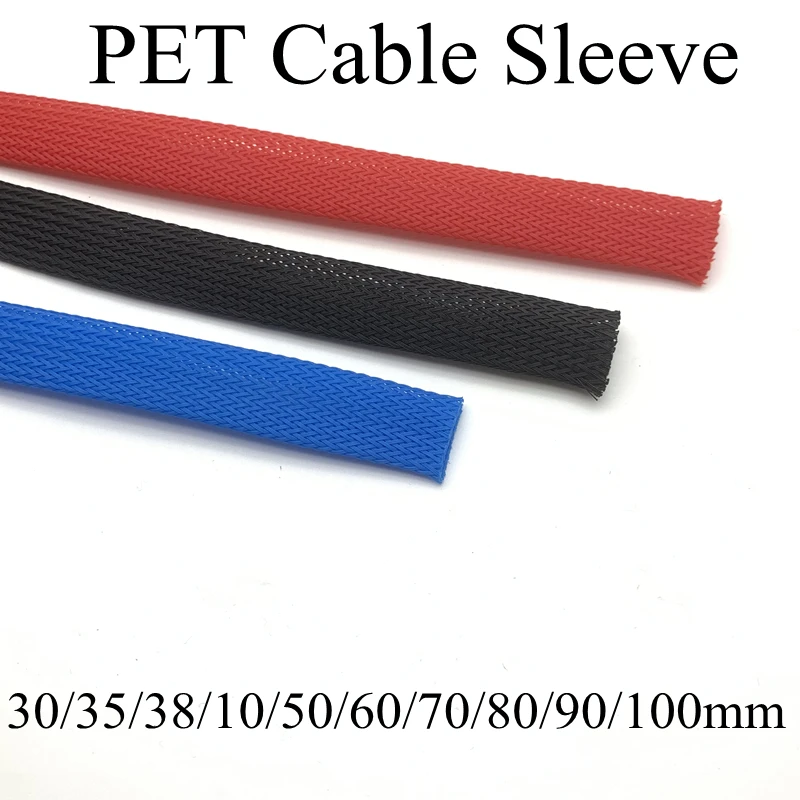 

5M Cable Sleeve 30 35 38 40 50 60 70 80 90 100 mm PET Expandable Cover Insulation Braided Nylon Sheath Wire Wrap Black