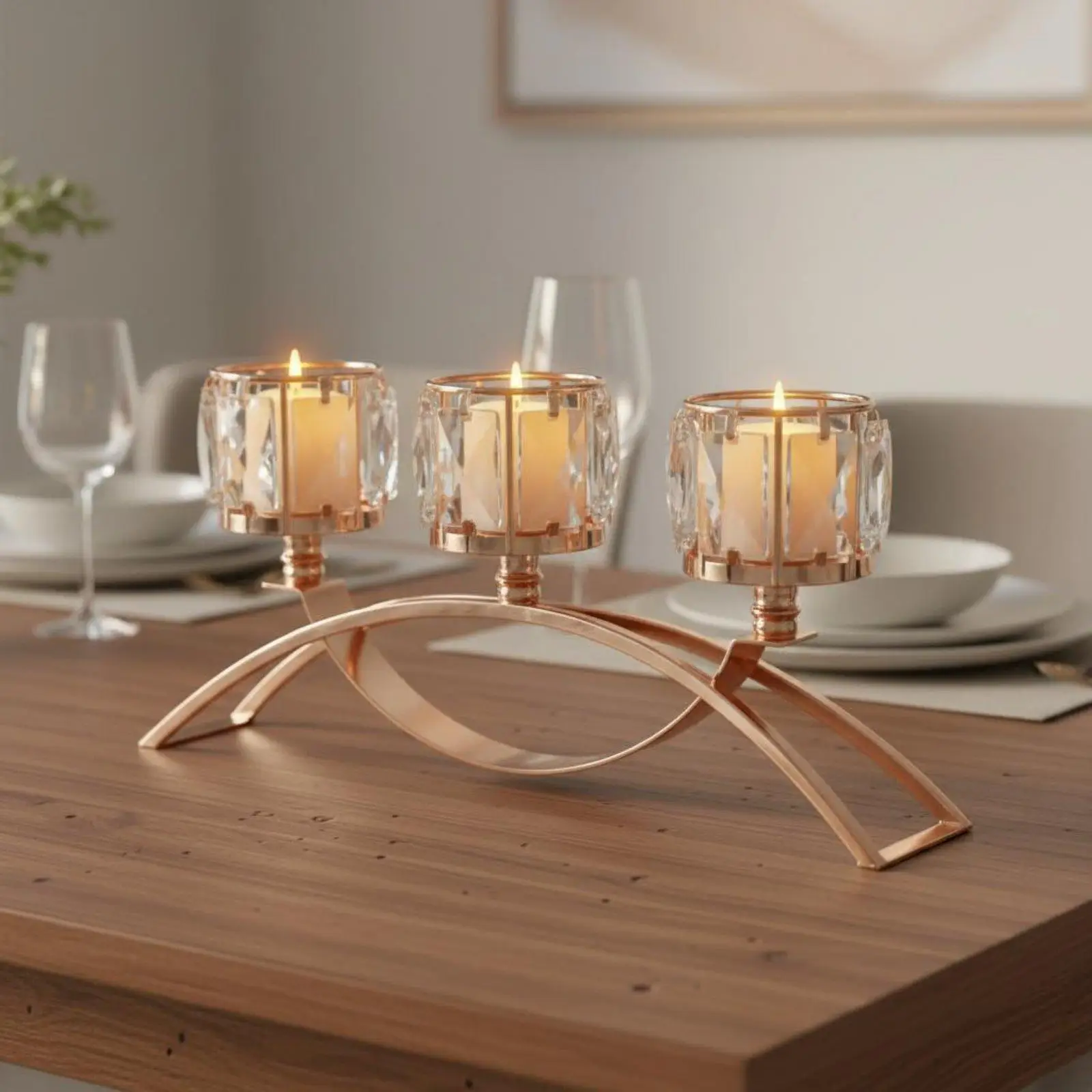Faceted Crystal Bead Candle Holder Candelabra for Wedding Centerpiece Table Decor Gold