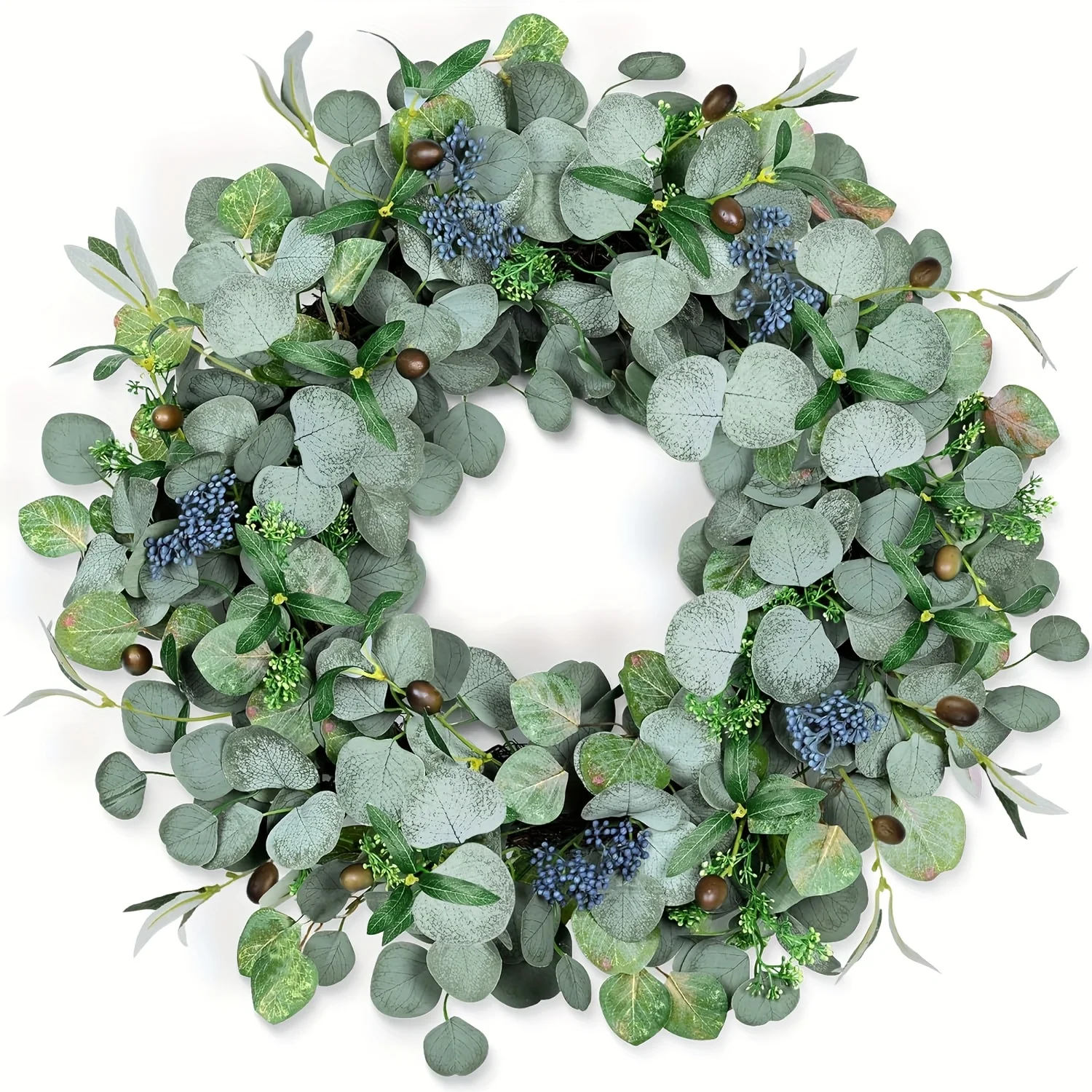 

Handmade Eucalyptus Wreath with Olive Leaves and Berries Green Spring Summer Front Door Decor for Indoor and Outdoor Weddings