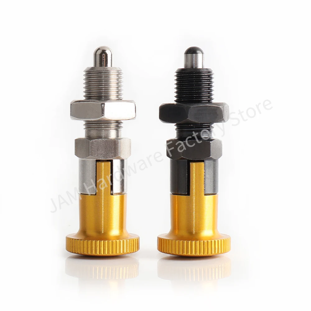 

fine thread M5M6M8M10M12M16, self-lock spring plunger,spring lock pin,gold aluminum knob, Indexing plunger,Screw with spring pin