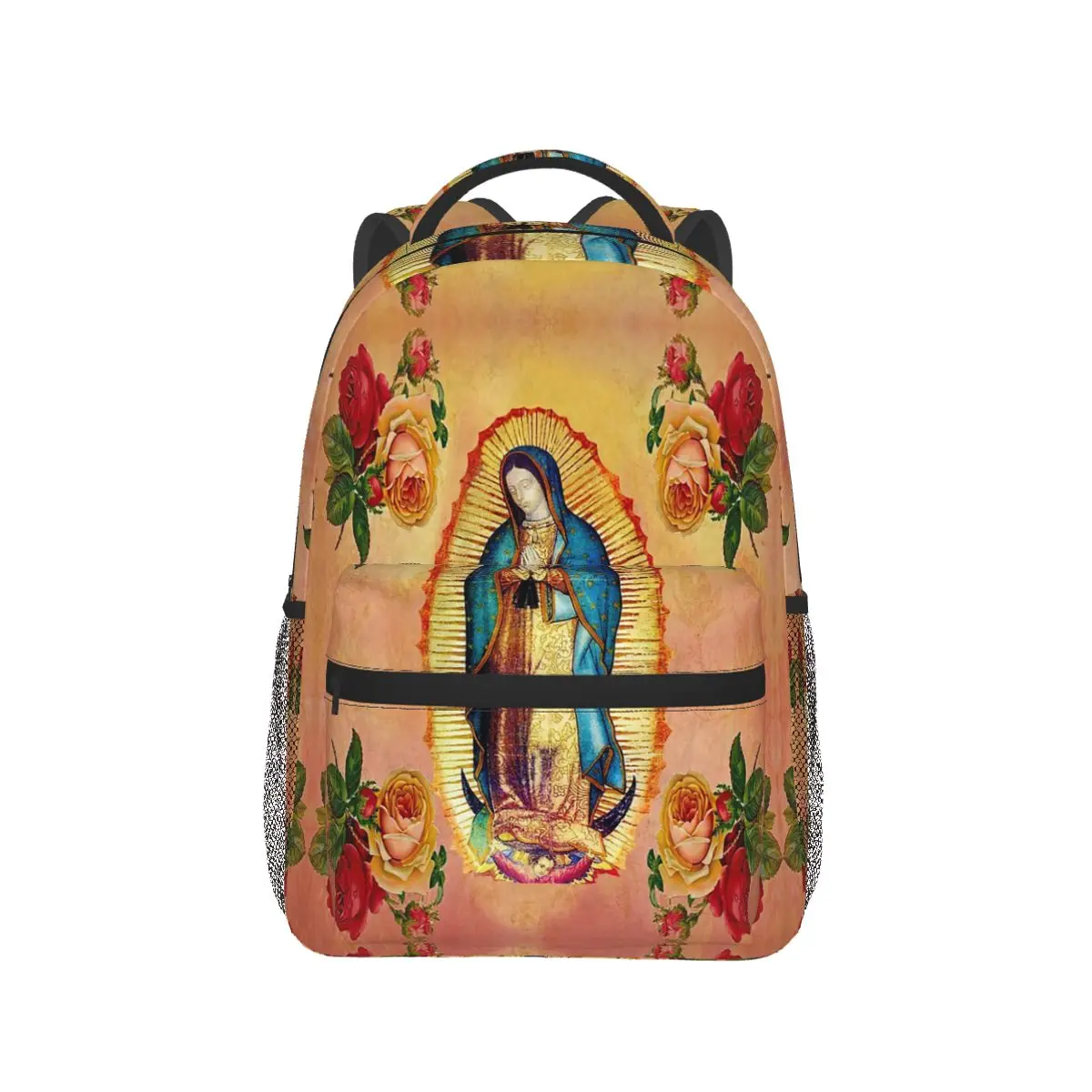 سيدة غوادالوبي مريم العذراء والورود على ظهره رائجة البيع Daypack سعة كبيرة بنين بنات حقيبة الكتب حقيبة مدرسية حقائب الكتف
