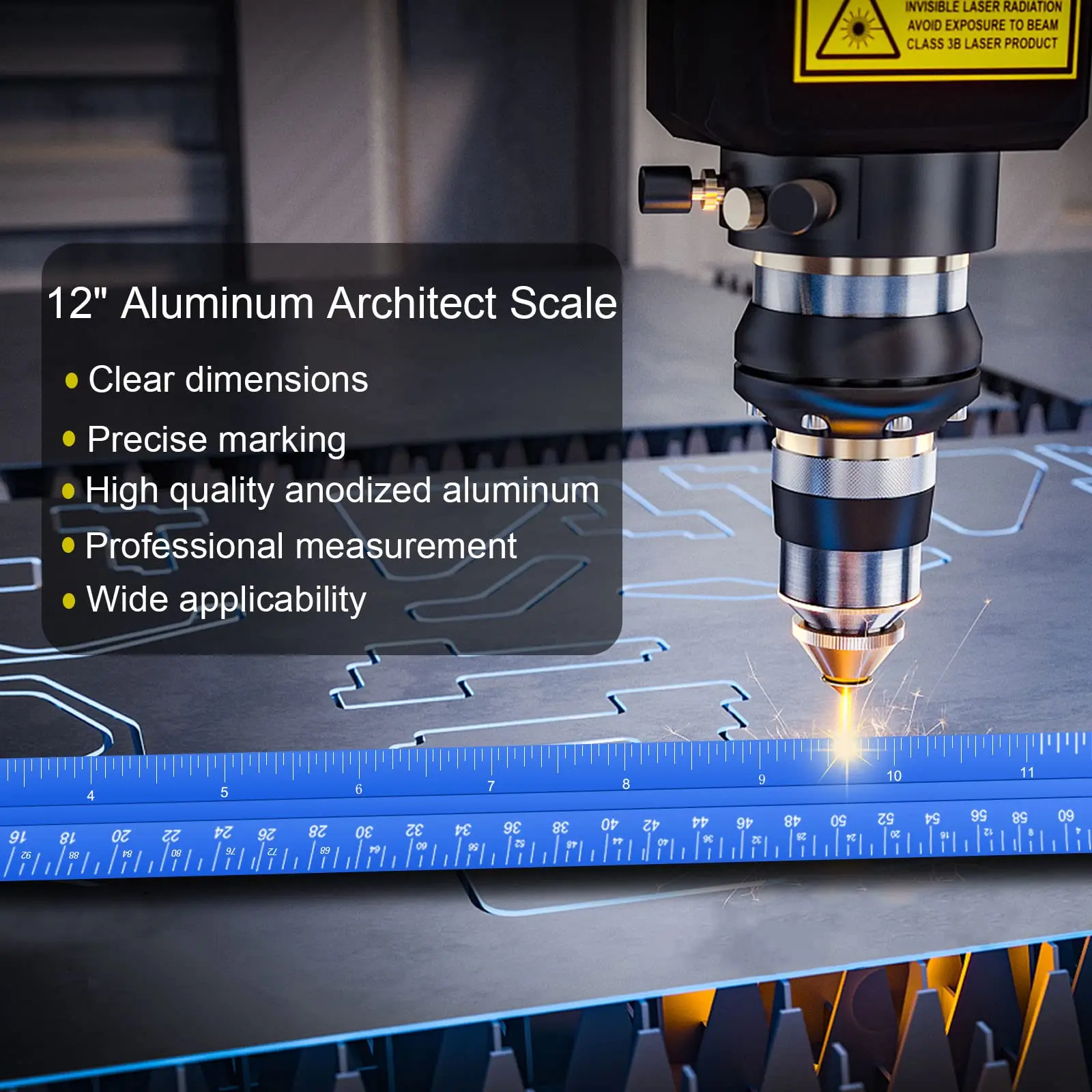 Architectural Scale Ruler, 12'' Imperial Architect Scale, Engineer Scale Ruler for Blueprints, Aluminum Triangle Drafting Ruler