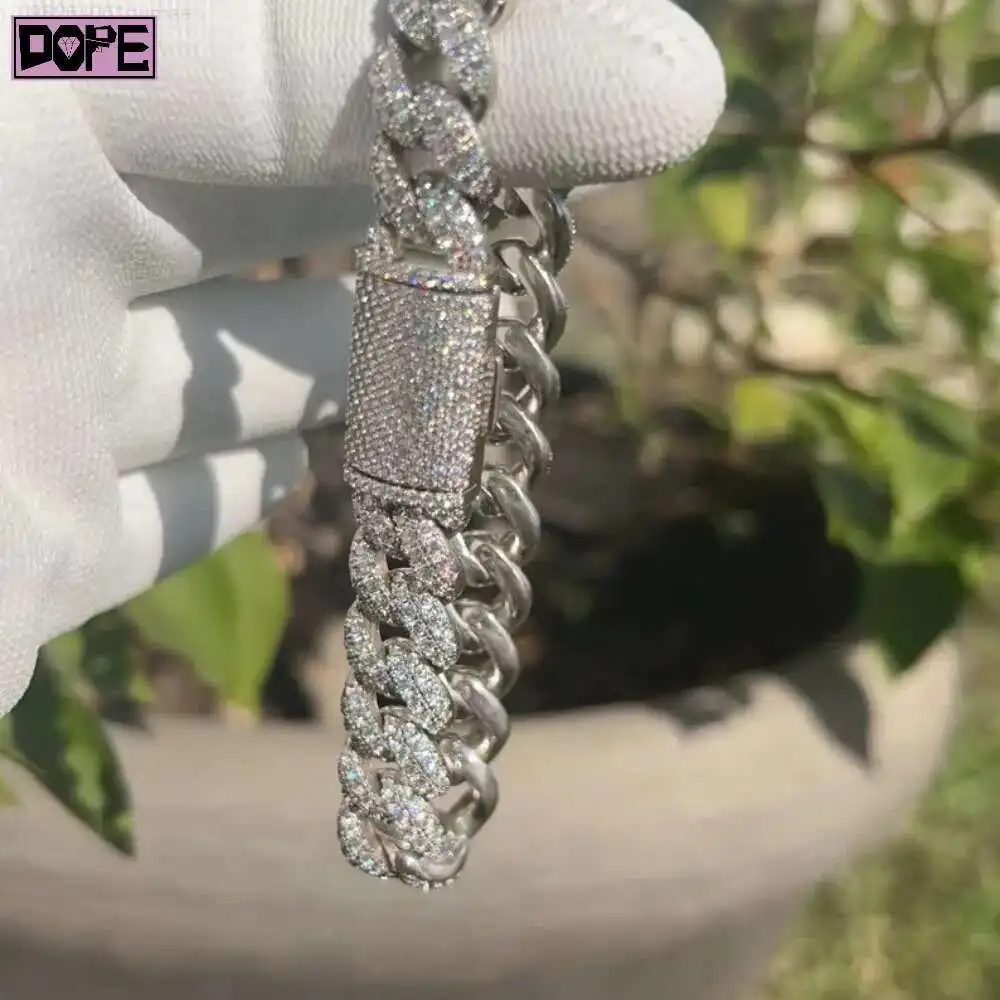 

Кубинская цепочка с муассанитом Vvs Iced Out, 12 мм, стерлинговое серебро 925 пробы, хип-хоп, рэпер, муассанит, кубинская цепочка