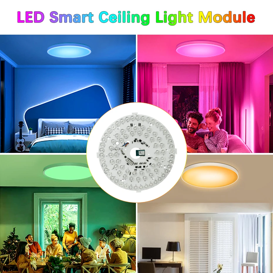 220V Ceiling Lamp Module Smart RGB Dimming Work with Alexa Google Tuya Smart WiFi Control DIY Ceiling Light for Home Decor