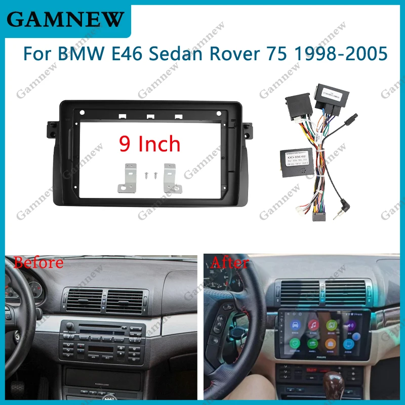Adaptador de marco de Fascia 2DIN para Radio de Audio de coche, pantalla grande de 9 ", para BMW E46 1998-2005, reproductor de CD/DVD, Kit de marco de Panel de montaje para tablero