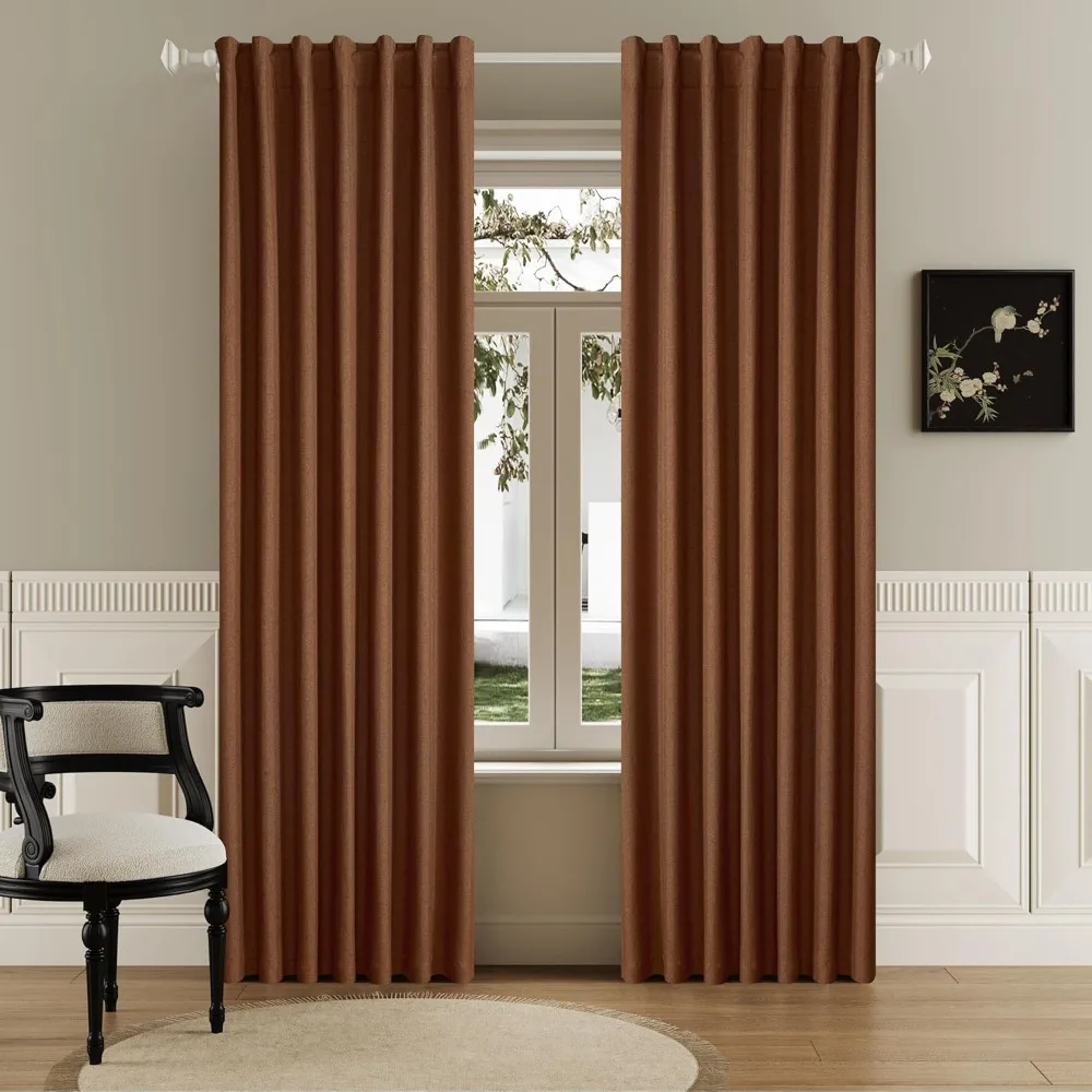 

dualife 90 inch rust curtains blackout boho, thermal insulated curtains for summer heat for bedroom living room linen pleated dr