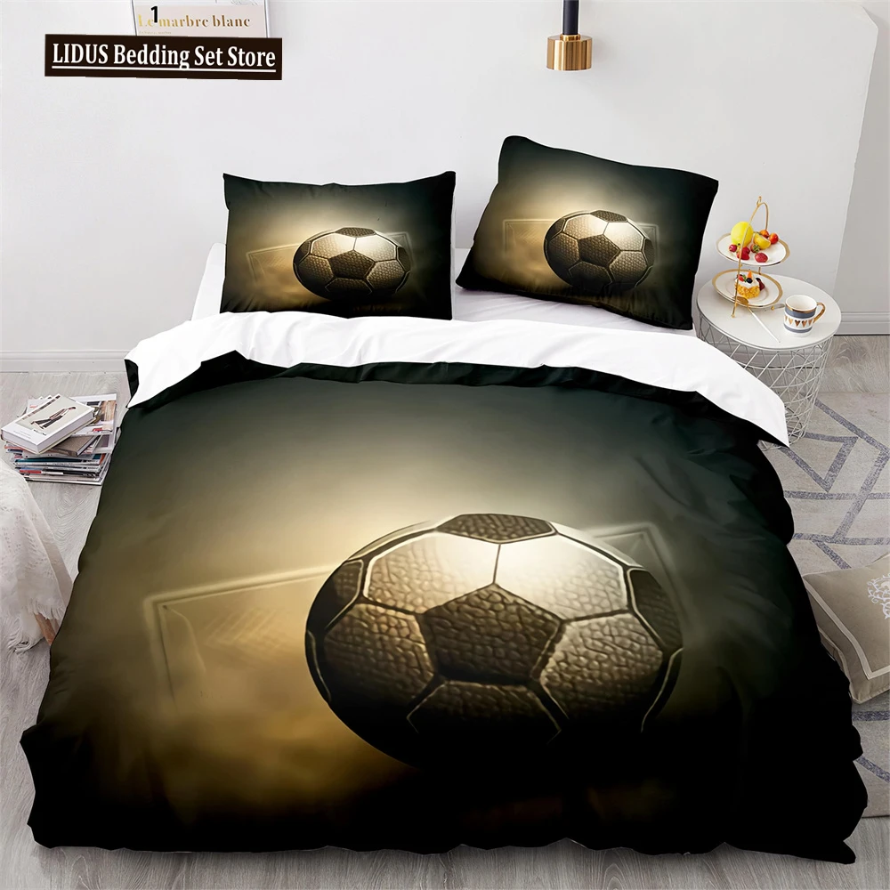 

Soccer Duvet Cover Set Football Sport Black White Polyester Comforter Cover King Queen Size For Kids Boys Girls Teen Bedding Set