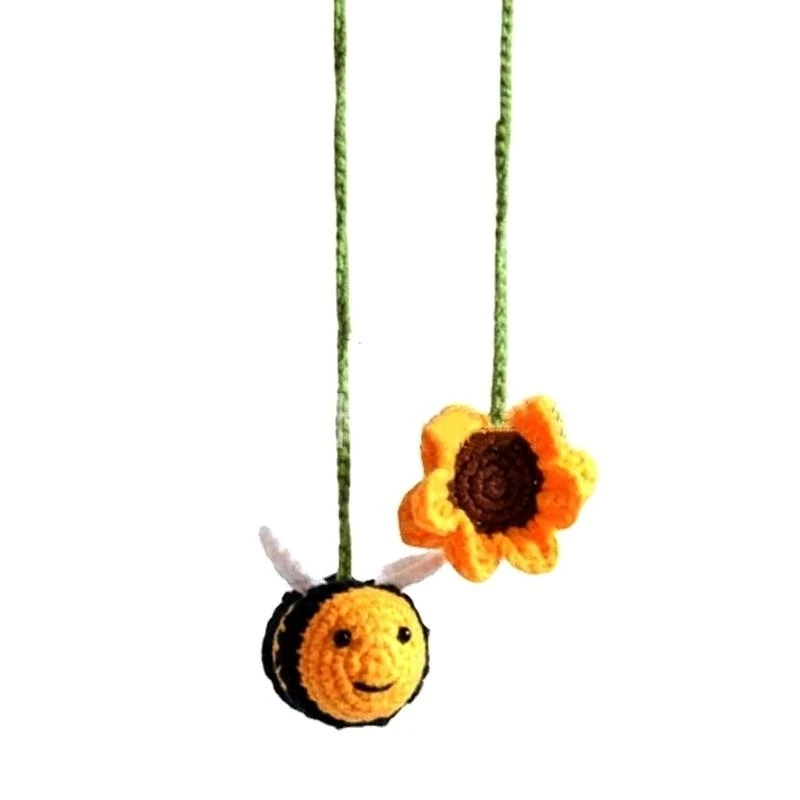 Automotive Charms Knitted Decors Crochet Bees Pendant Car Rearview Hanging Ornament Gift for Friend