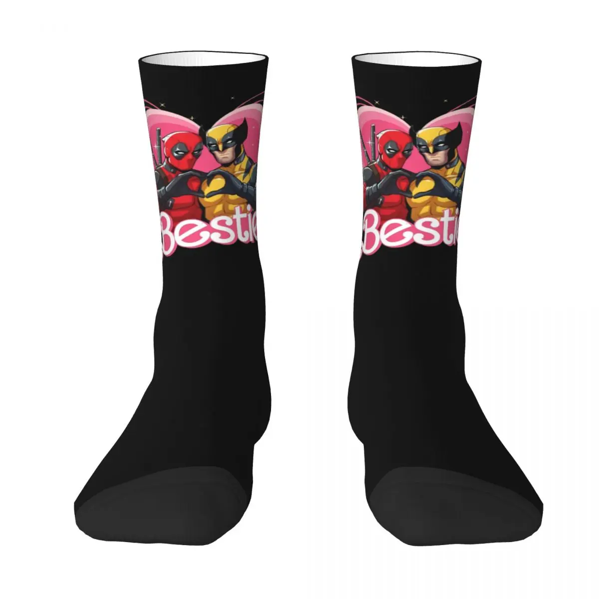 

Fashion Cute Besties Forever Deadpool Superhero Basketball Socks Polyester Middle Tube Socks for Women Men Breathable