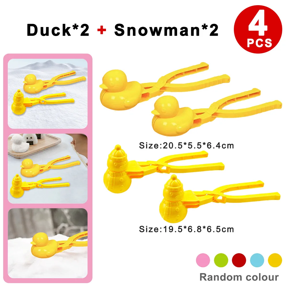 ACTOYS Lot De 4 Pinces à Boules De Neige – Formes Cœur, Canard, Dinosaure, Astronaute – Neige Ou Sable – 34 Cm