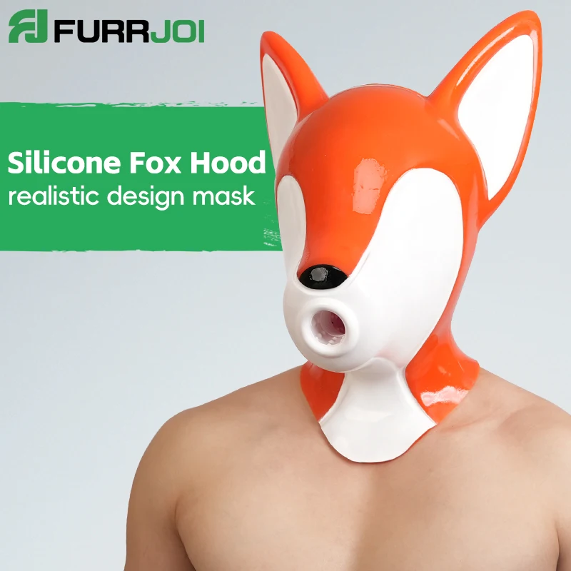 Furrjoi Silicone Fox Hood Realistic Mask for Cosplay Costumes Furry Headgear Upgrade Latex Pet Play Tights Catsuit