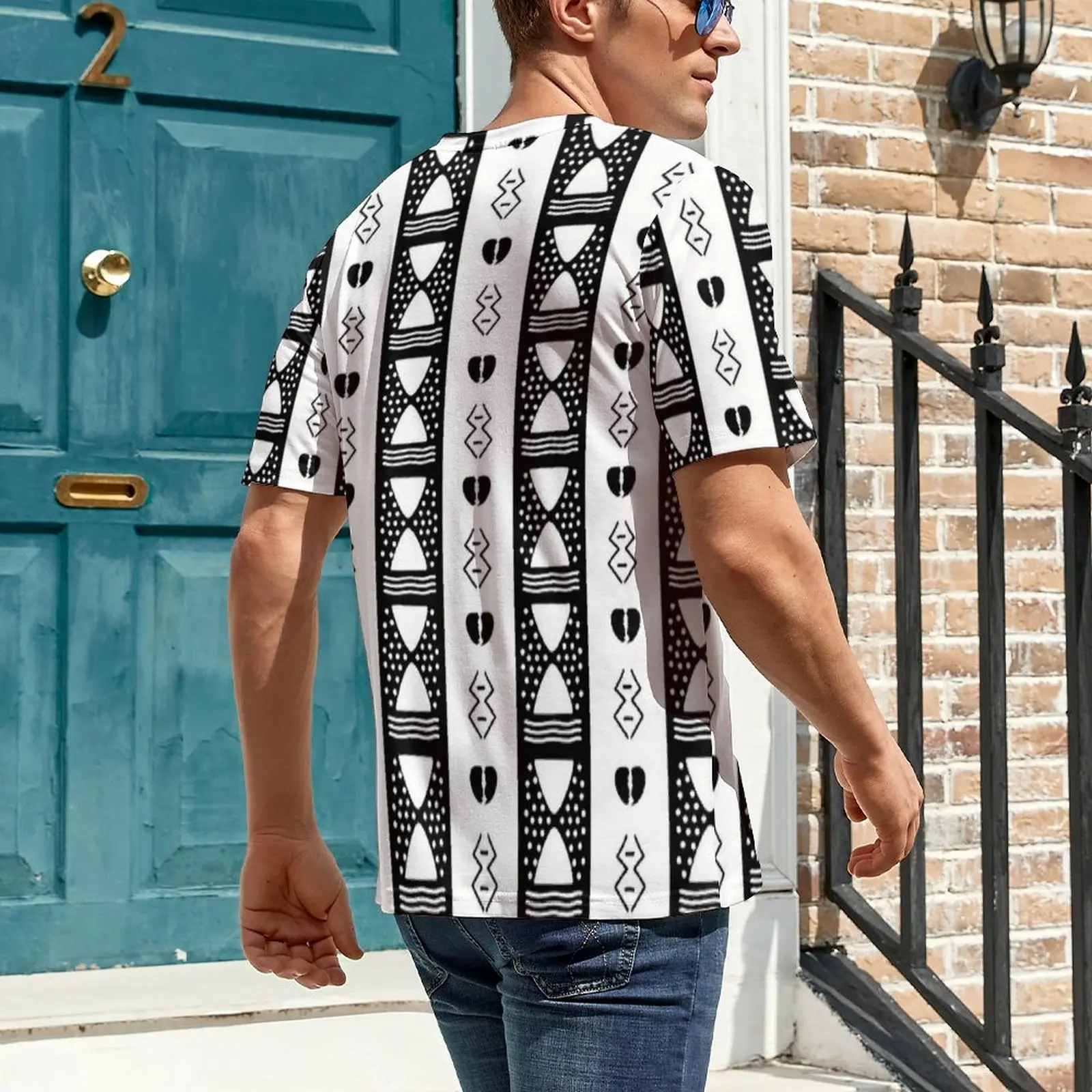 African Bogolan Vintage Print T Shirt  Fashion T-Shirts Male Streetwear Tshirt Beach Short-Sleeved Design Tees Big Size