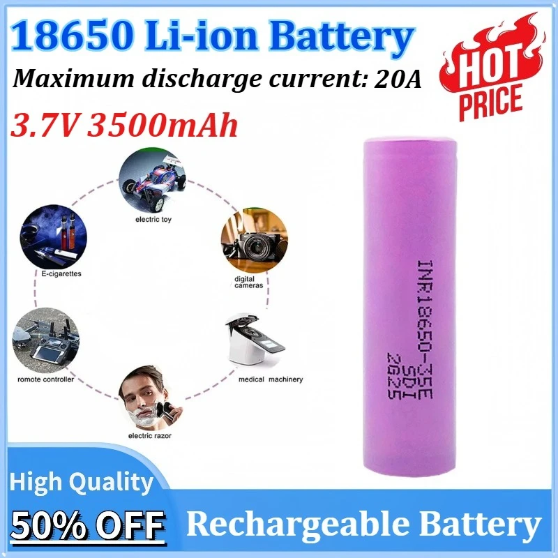 

New 1-100PCS Bestselling 18650 3.7V 3500mAh 10A Discharge INR18650 35E High-Capacity Li-Ion Rechargeable Battery