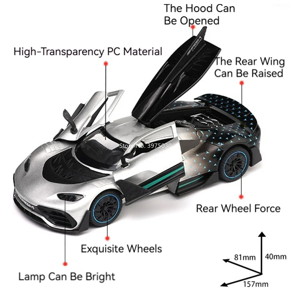 1:32 Benz ONE Auto Giocattoli Modelli in miniatura Pressofuso in lega Ruota Tirare indietro Auto sportiva 3 porte aperte Veicolo Bambino Festival Regali