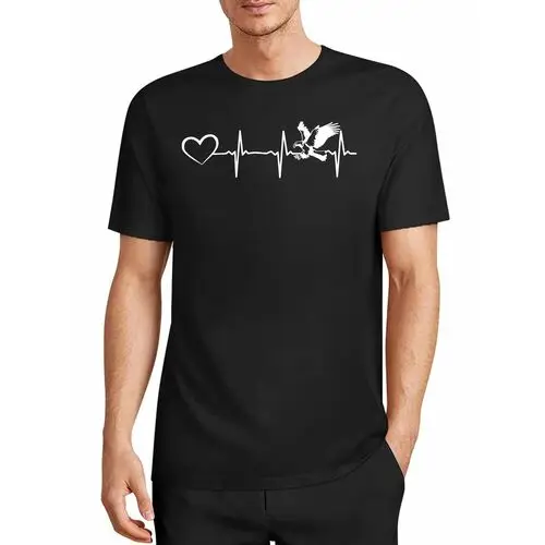 Clean and Slender White Lines Outline the Heartbeat Trajectory, and a Spreading Eagle Is Captured at the Peak of the Heartbeat, Hiding the Love for Freedom and Wildness Within the Most Everyday Clothing: a Loose-Fitting Short-Sleeved Top with a Black Base