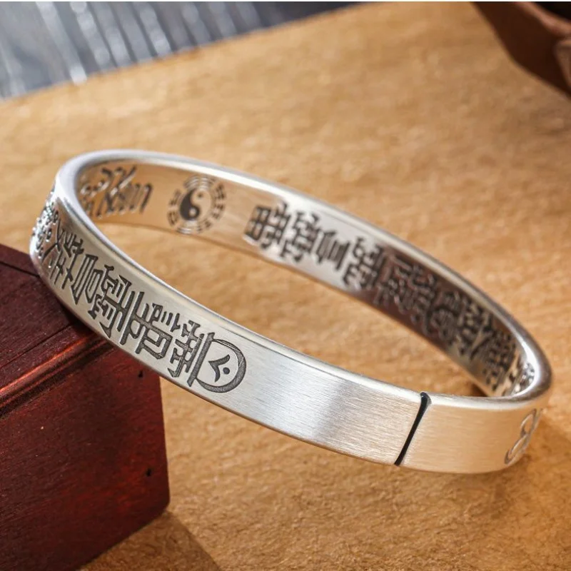 Authentic 999 pure Tianpeng ruler , genuine solid open-ended ethnic retro Taoist ritual silver bracelet