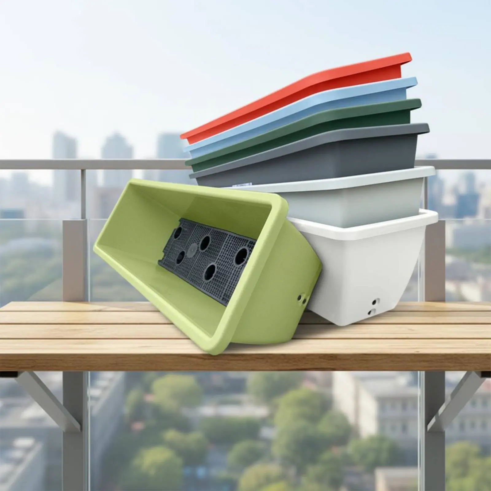 Long Plastic Vegetable Planter Weather Resistant Automatic-Watering Flower Pot Rectangular Planter Integrated Drainage Tray