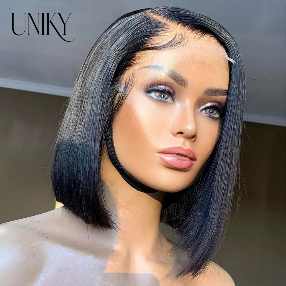 Natural Hairline Hair For Black Women Short Straight Bob Middle/Side Part Cheap Bob Hair Wig Human Hair For Daily Use Cosplay