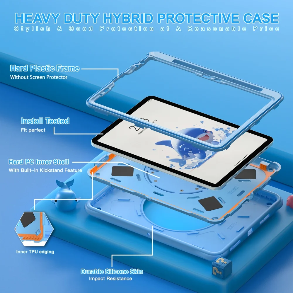 For iPad Mini A17Pro Mini6 Kids Cute Case for iPad Air 4 5 10.9 Pro11 Air11 Cartoon Silicone Wrist Strap Shoulder Rotation Cover - view 2