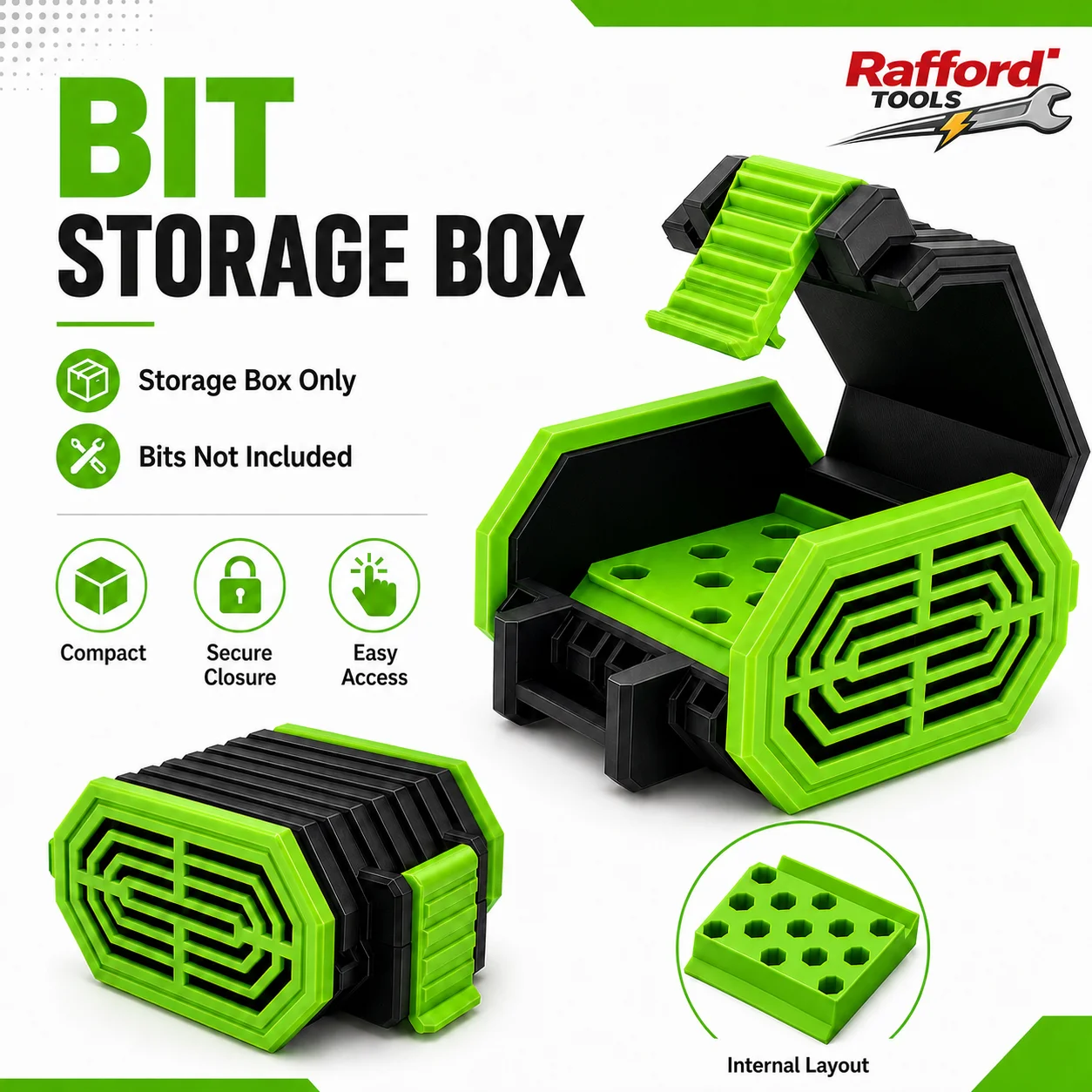 

Rafford Portable Screwdriver Bit Storage Box, Empty Drill Bit Organizer Holder, Flip-Top Tool Case for Desktop Storage
