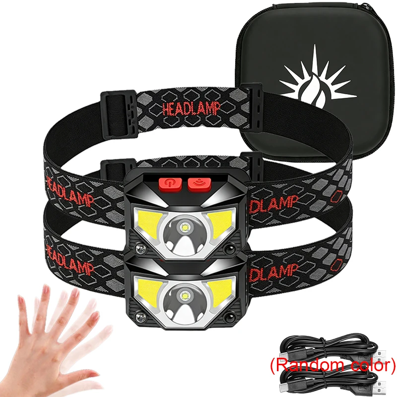 1-3 Stück wiederaufladbare LED-Stirnlampe mit Sensor, COB- und LED-Perlen, 8 Beleuchtungsmodi, weißes und rotes Licht, Angellicht