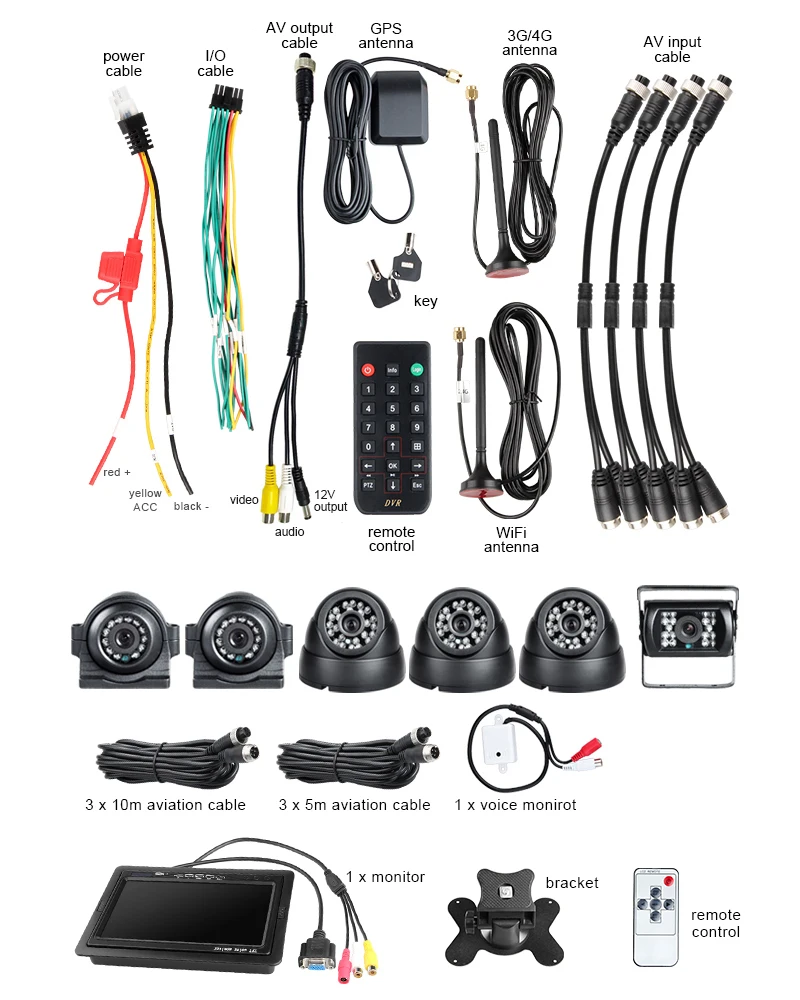نظام كاميرا المراقبة مع 8CH 4G WiFi GPS 1080P AHD HDD Mobile DVR 7 بوصة VGA و6 كاميرات مقاومة للماء #4