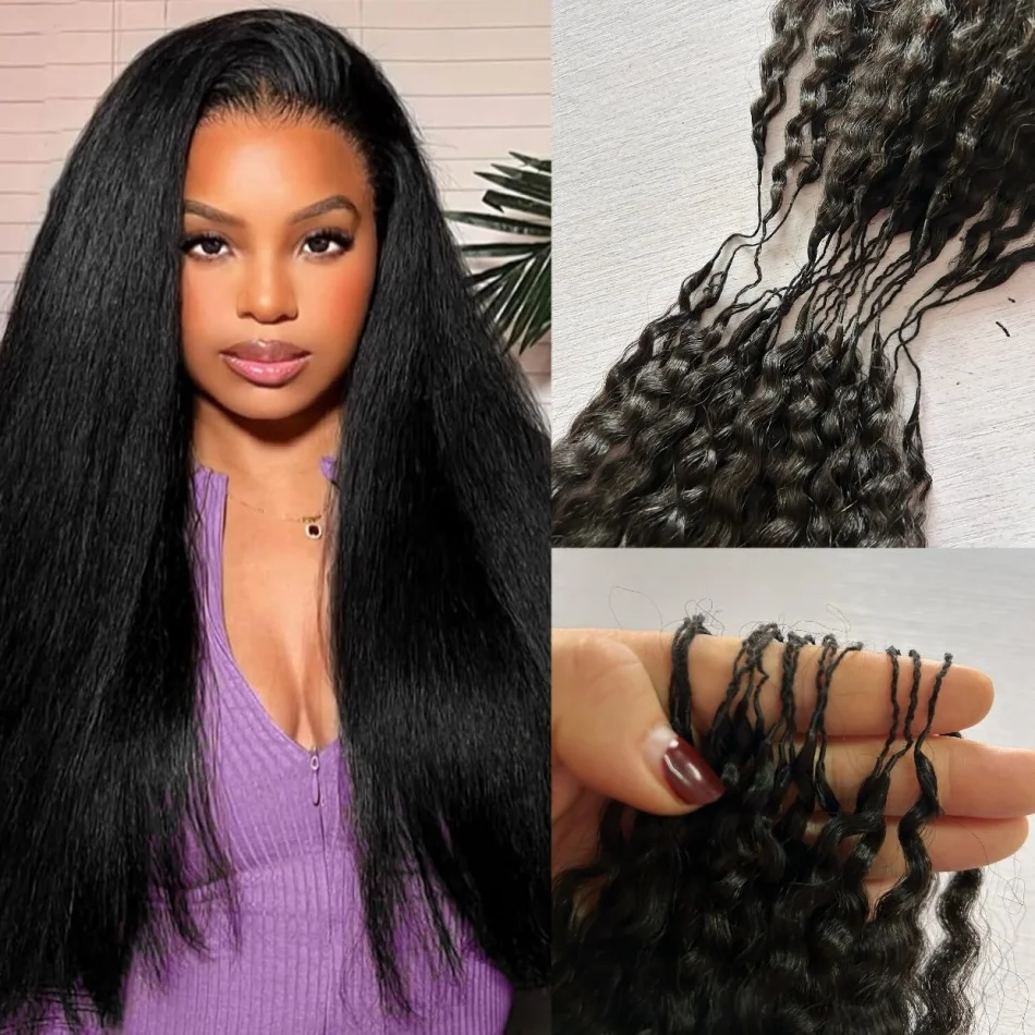 

Kinky Straight Crochet Hair Natural Black Machine Made Feather Human Hair Extension Pre-Separated Knotless Time-Saving